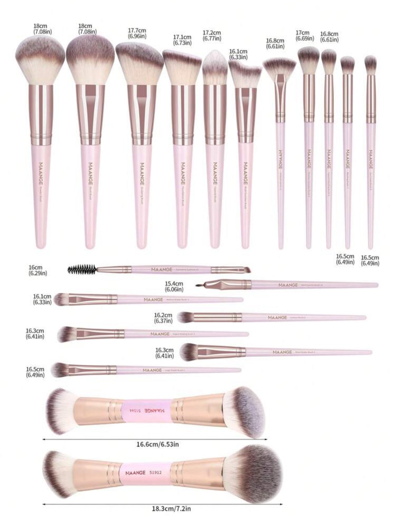 Maange Professional Brush Set 20 piezas rosas